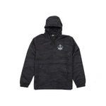 The BSD Roastin Jacket is a black camo water-resistant windbreaker featuring a half-zip front, spacious front pocket, and a logo on the left chest. Made from waterproof nylon fabric.