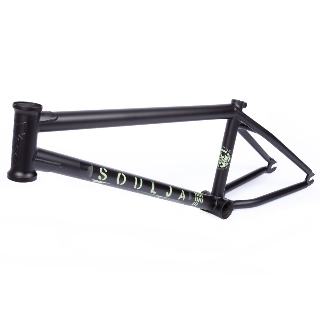 BSD Soulja V3 Frame with "SODA" branding on the downtube and invest cast dropouts, isolated on a white background.