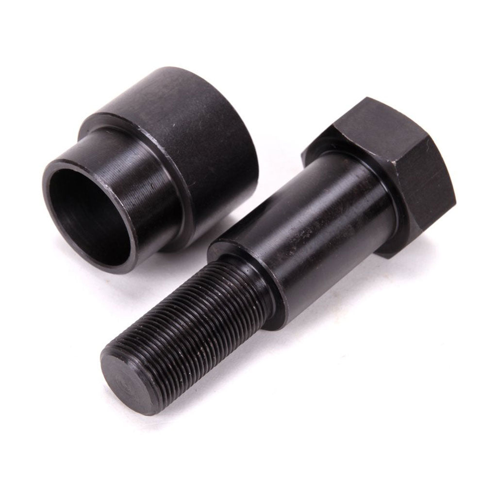 A black metal bolt next to its corresponding cylindrical nut on a white background, designed for 22mm BSD Substance cranks.