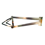 A bike frame with an S&M ATF 20 Inch Frame and a camouflage design.