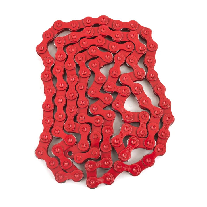 A coiled red Mission 510 Chain for freestyle BMX.