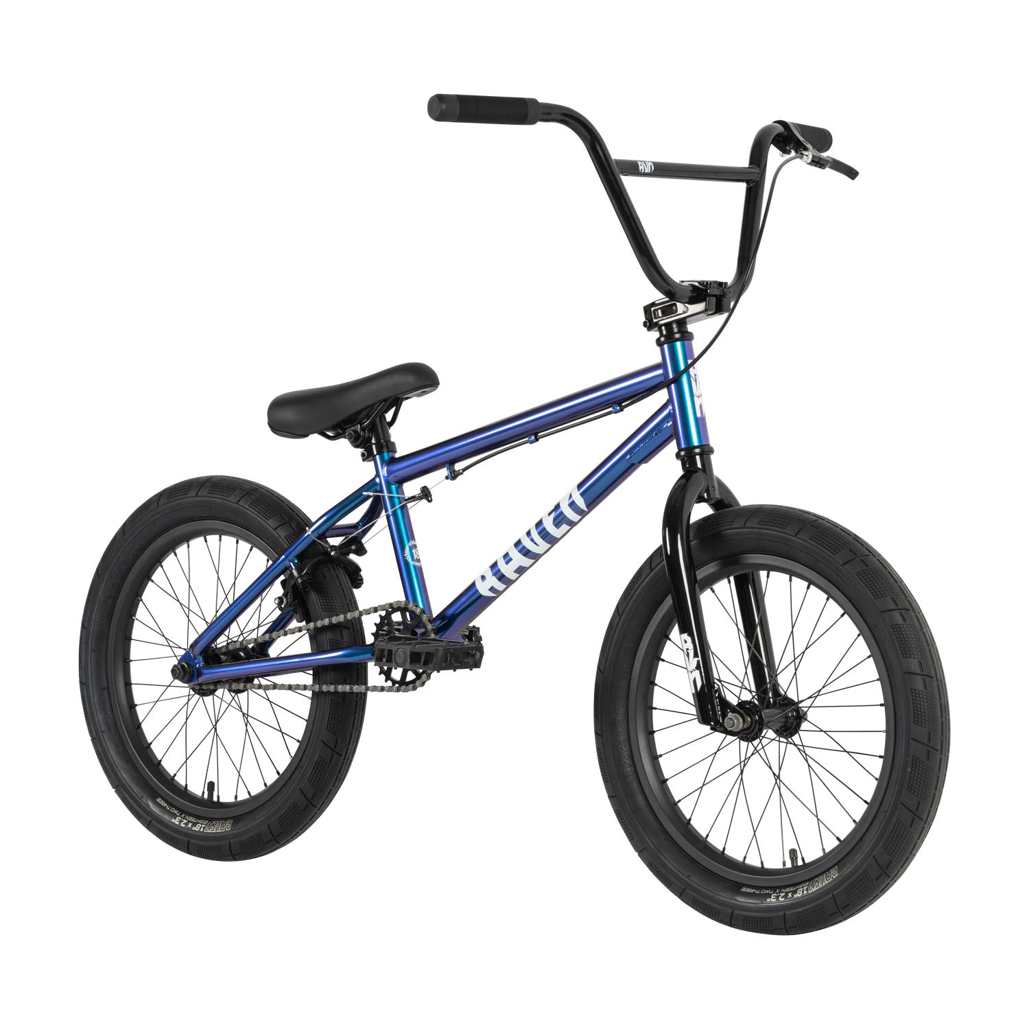 A blue affordable Raven Trickster 18 Inch Bike on a white background.
