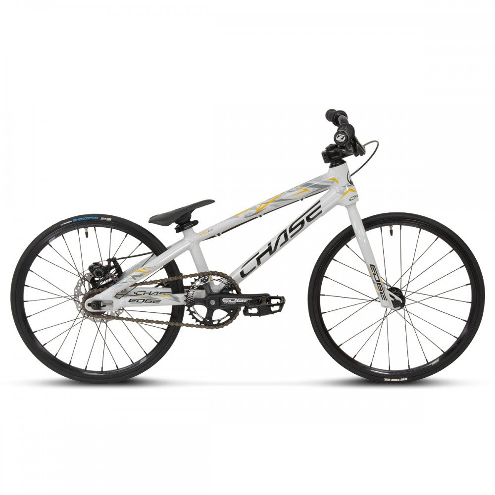 A Chase Edge Micro 18 Bike (2024) in white and yellow on a white background.