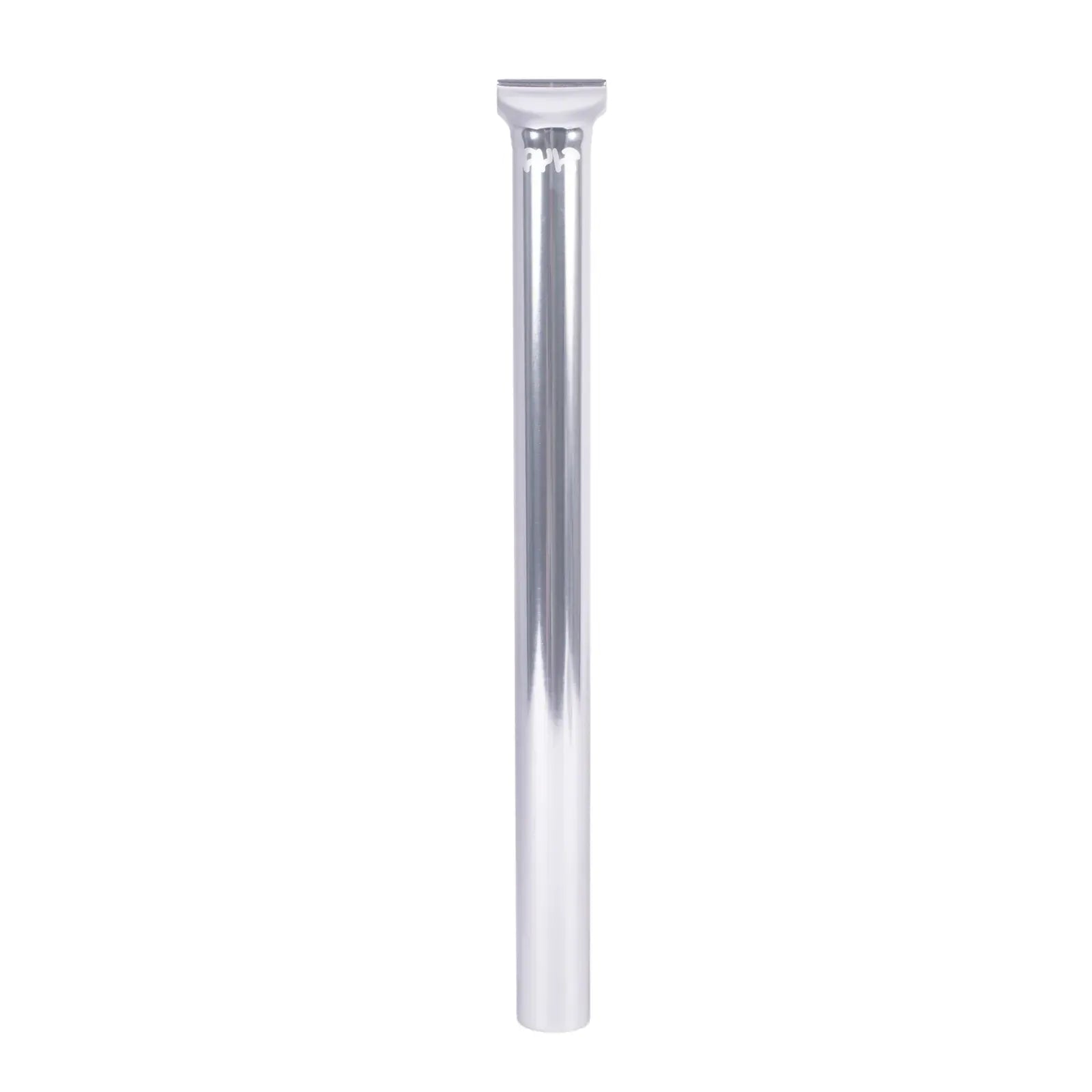 The Cult Pivotal Seat Post is a silver, cylindrical BMX seat post with a clamp top—perfect for freestyle riders looking for durability and style.