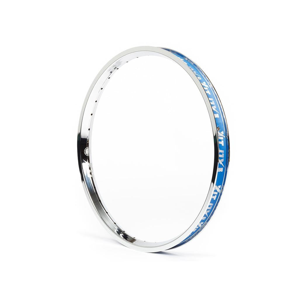 The BSD XLT Rim is a lightweight BMX rim with a blue and white label and cross lacing pattern, shown against a plain white background.