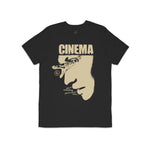 Cinema Snake Eyes T-Shirt: Vintage black with a stylized side profile face, "CINEMA" on top, and "this is something you've never seen..." below. Made from Airlume Combed Cotton for a modern look.