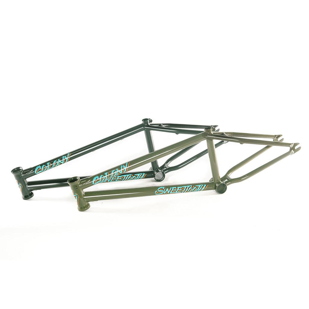 A pair of green Colony 2024 Sweet Tooth frames on a white background.