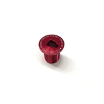 A Colony Fork Pre Load Bolt, in a striking red finish made from durable 7075 T6 Alloy, showcases a hexagonal socket and has "Rider Owned SMC D5" along with "Colony BMX Brand" elegantly inscribed around its edge. It is set against a clean white background, making it an ideal choice for front brakers.