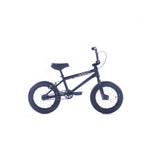 The Cult Juvi 14 Inch Bike, featuring a black frame, thick tires, padded seat, and straight handlebars, is shown against a plain white background.