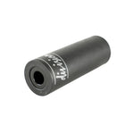 A Division Dynamic Plastic Peg (Each) / 10-14mm Black crafted from a lightweight alloy with the word "division" written on it in white text. It features a hollow opening at one end.