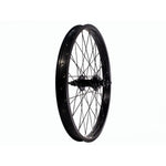 DRS Pro Elite Rear Wheel with black, affordable double wall rim, spokes, and sealed bearing hub isolated on white background.