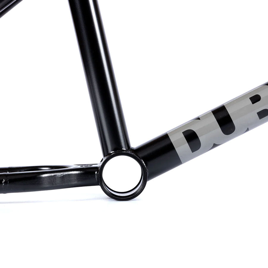 A close up of a black Federal Dub Chiller Frame bike frame with the word dub on it.