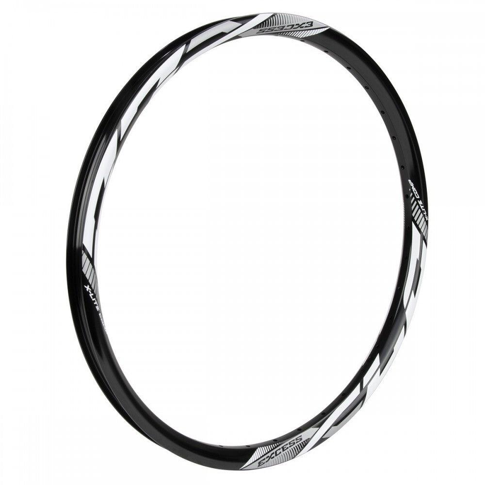 The EXCESS XLC Alloy 20 Inch Brakeless Rim, designed from durable alloy, showcases vivid white graphics that stand out on the clean white surface.
