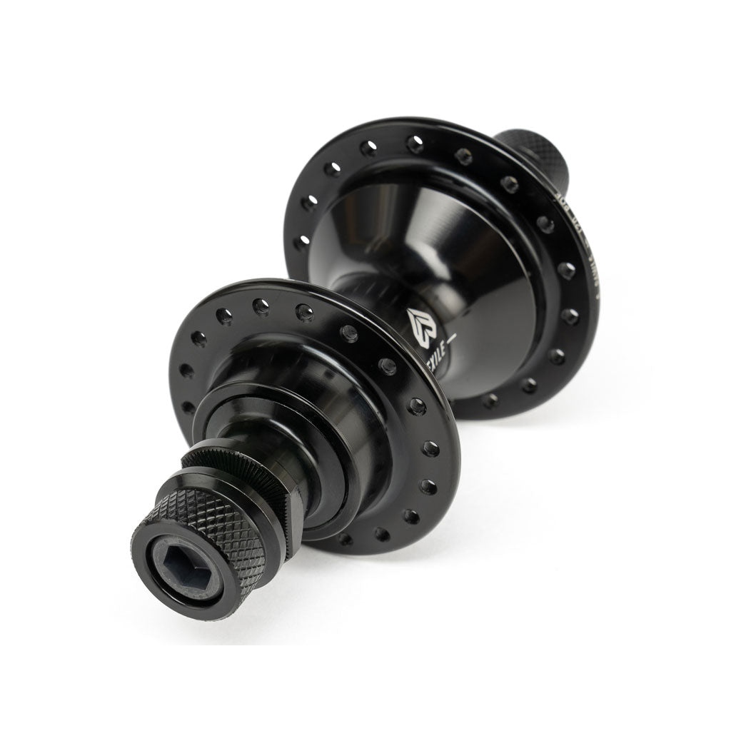 A pair of lightweight black Eclat Exile CS Rear Cassette Hubs on a white background.