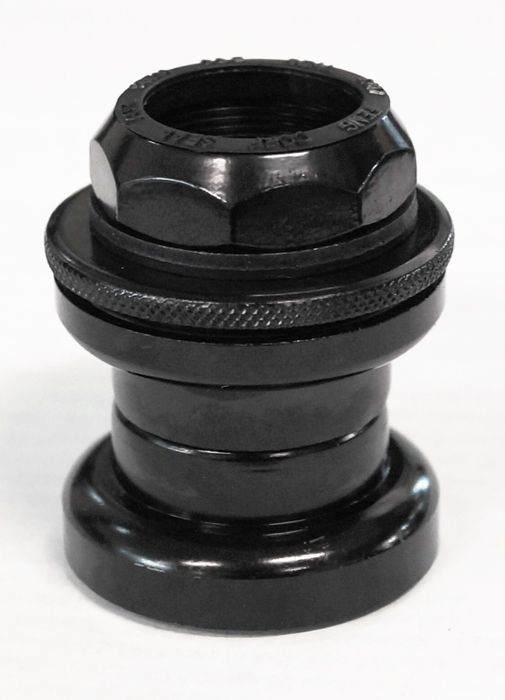 A black Head set 21.1 threaded BMX (21.1x30.0x27.0mm) with a knurled locknut, shown on a plain white background.