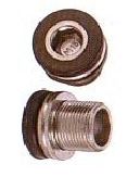Two metal threaded components with rubber rings, shown from the side and above, similar to ISIS Drive Crank Bolt (Pair) M15 x1.0 x 13.5mm.