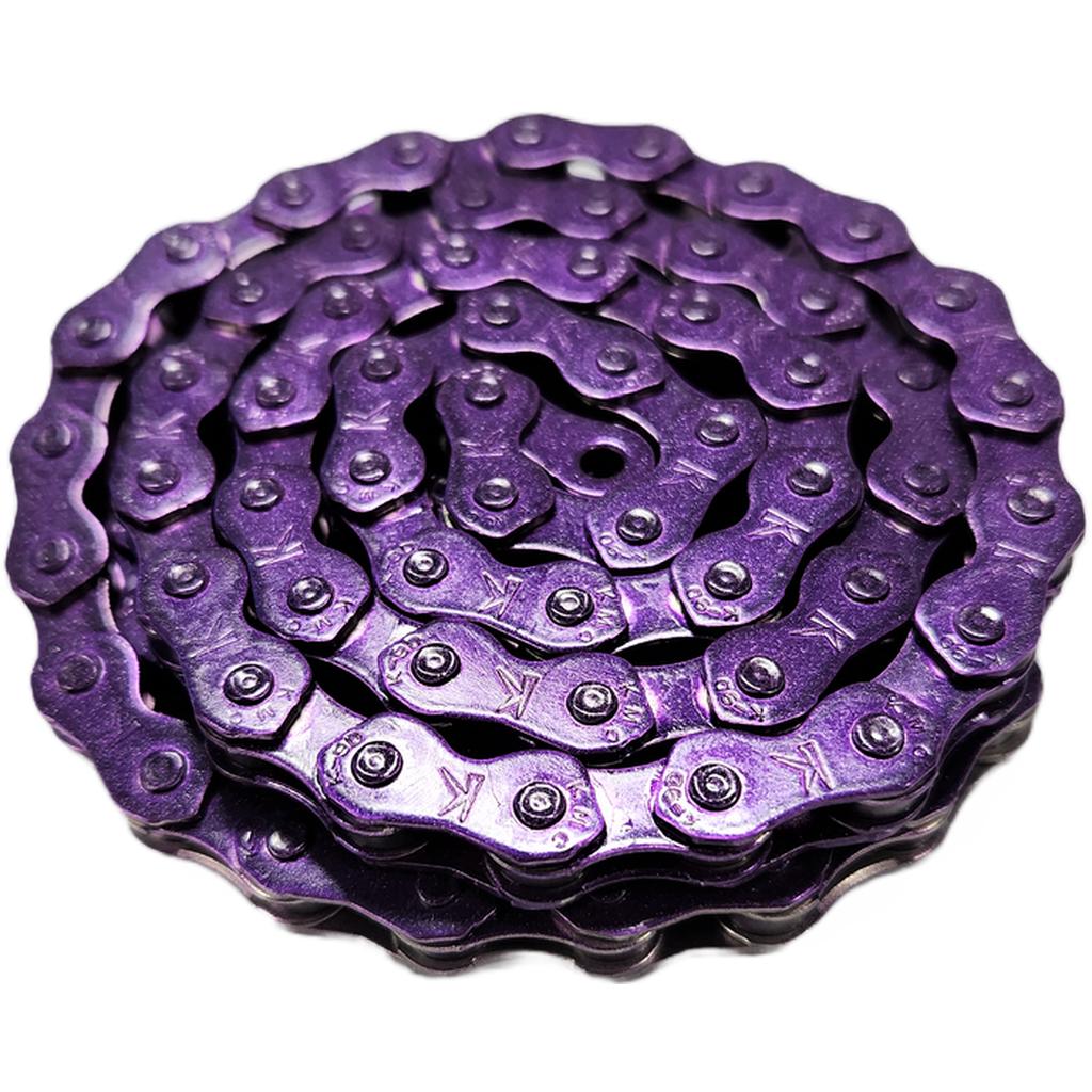 A coiled KMC K1 Chain (Wide) / 112L in metallic purple, displayed against a white background.