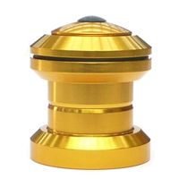 The Ahead Threadless 1-1/8 Inch Headset features a gold-colored alloy part with a cylindrical base and domed top, complete with a small lens—perfect for threadless headset systems.