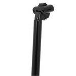 A black Micro Adjust Railed Seat Post with a 26mm diameter features a clamp at the top for attaching a railed seat.