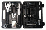 The Bike Repair Tool Kit - 21 Piece Set features a black plastic case that opens to reveal wrenches, pliers, Allen keys, and more bike repair tools, all neatly organized in molded slots.