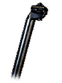 The Micro Adjust Seat Post 25.4 in black aluminium features an integrated saddle clamp and is displayed against a white background.