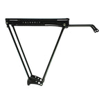 A black bicycle frame with a Fairdale Adjust-a-rack handlebar.