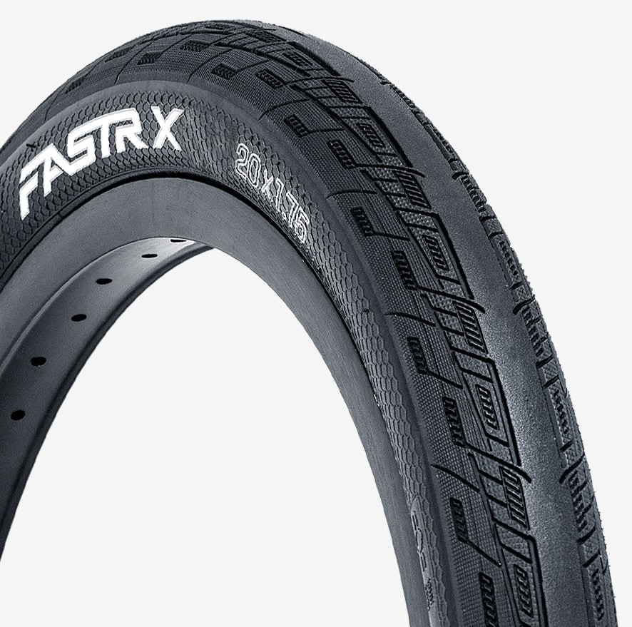 A Tioga FASTR X 24 Inch Tyre (Wire Bead) with the word "fastrx" on it, featuring a wire bead design.