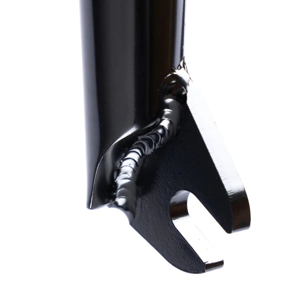 A close up of a black handlebar clamp with Federal Assault 15 Forks material.