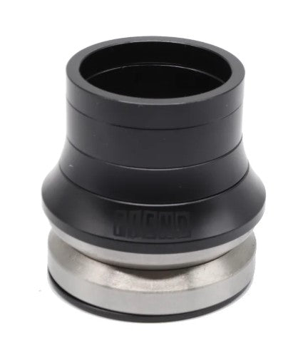 Fiend Ransom Headset in black and silver, featuring a cylindrical design with multiple grooves and a flared center section, shown against a white background—perfect for upgrading your BMX ride or achieving precise performance in your Fiend headset setup.