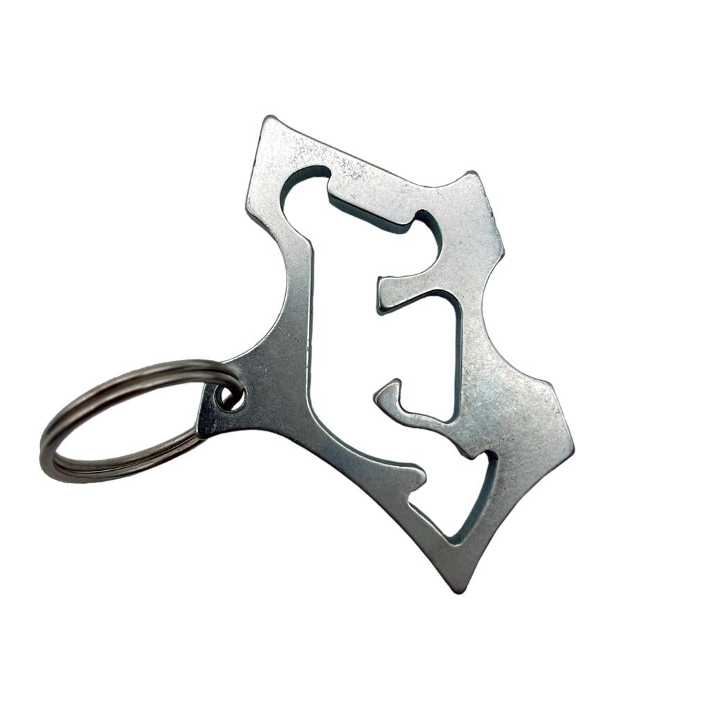The Fit Bike Co NJ Devils (Van Homan) Key Ring is a metal keychain featuring a cutout design, attached to a circular Fit Bike Co key ring.