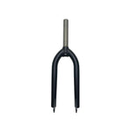 The Fit Bike Co OEM 20 Inch Fork, featuring a black chromoly construction and metal steerer tube, is elegantly showcased against a white background, perfect for beginner riders seeking reliability.