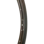 A black curved Fit 26 inch Rim with white dots.