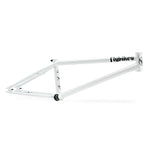 The Fly Bikes Dove 13.2 Frame, a Josh Dove signature model, features a white BMX design with a black Flybikes logo on the top tube, ideal for smooth transition riding.