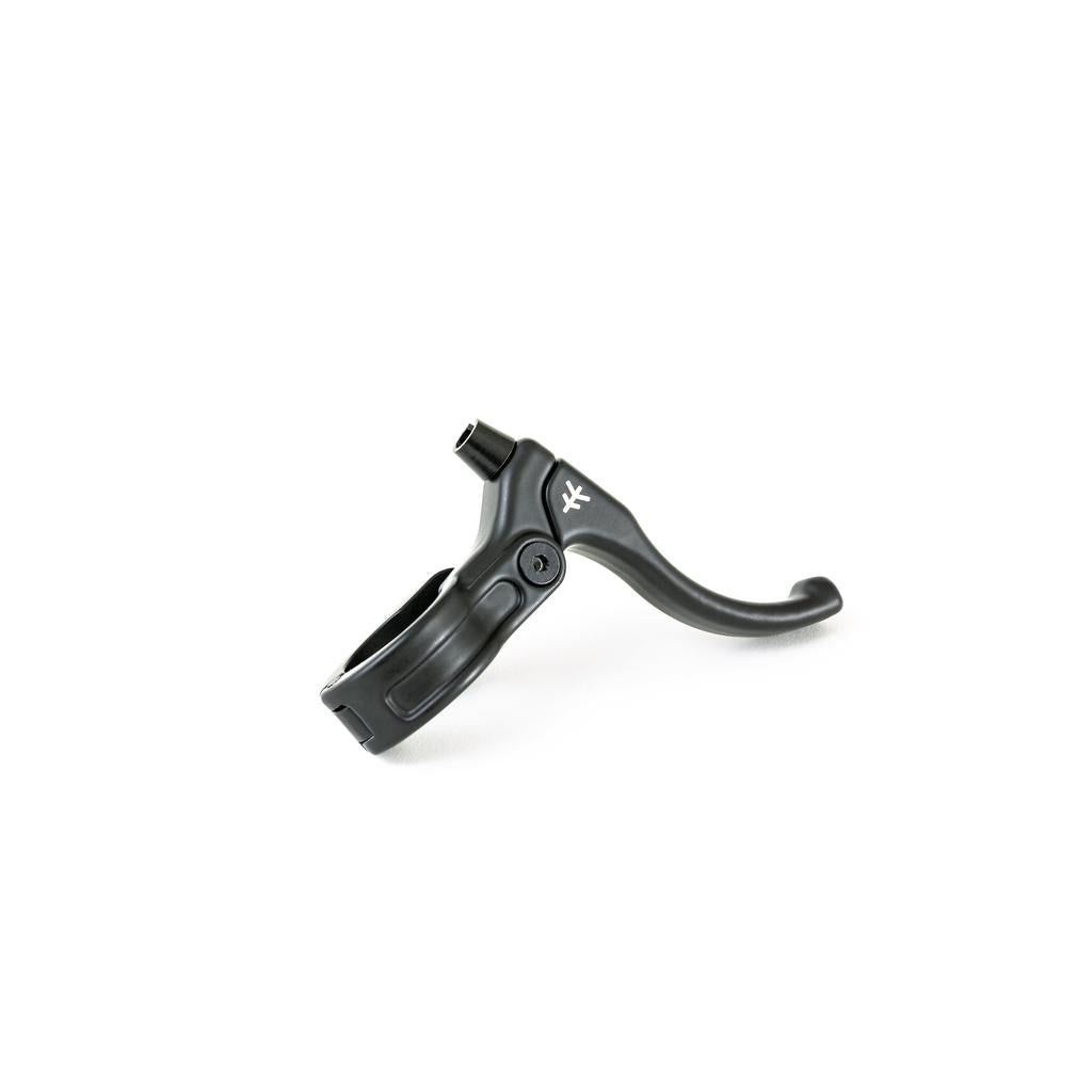 The Fly Bikes Manual Lever Mini, featuring an ergonomic handle and clamp ideal for Junior BMX riders, boasts CNC brass bushings for smoothness and durability, showcased on a plain white background.
