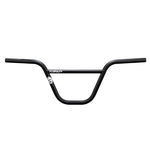 The Fly Bikes Sierra Bars, in black with Sergio Layos' signature design, feature a crossbar and display a white logo near the center. Made from 4130 CrMo and employing multi-butted technology, they offer strength and performance.