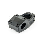 The Fly Bikes Volcano 25 Stem (S) is black, CNC machined from 6061-T6 aluminum, with six screws and a polished finish for connecting handlebars to the steerer tube.