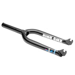 The Kink Williams Forks are black BMX forks with Nathan Williams' signature design, adjustable offset, and "KINK BMX" plus other white and blue logos on the legs, shown isolated on a white background.