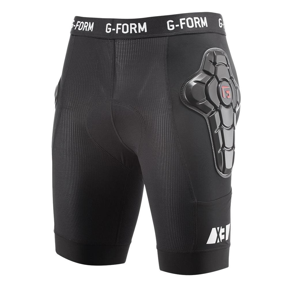 The black G-Form Pro-X3 Bike Short Liner includes body-mapped SmartFlex pads for thigh protection and features waistband branding.