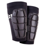 A pair of G-Form Pro-X3 Shin Guards in black, utilizing SmartFlex™ technology with hexagonal protective padding on the front, providing excellent impact protection.