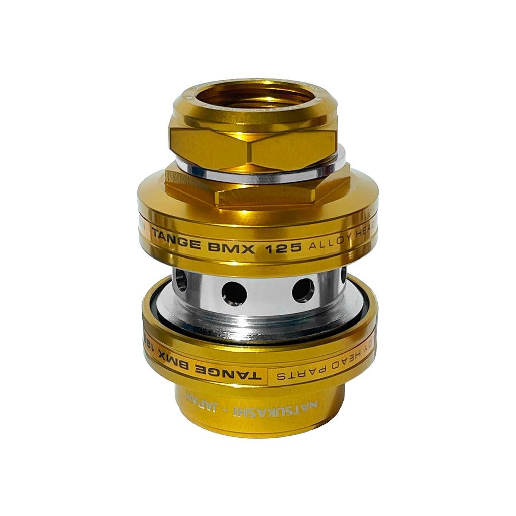 Tange MX-125 Anodised Threaded Headset in old school size, available in gold and silver with an anodised finish, shown upright on a white background.