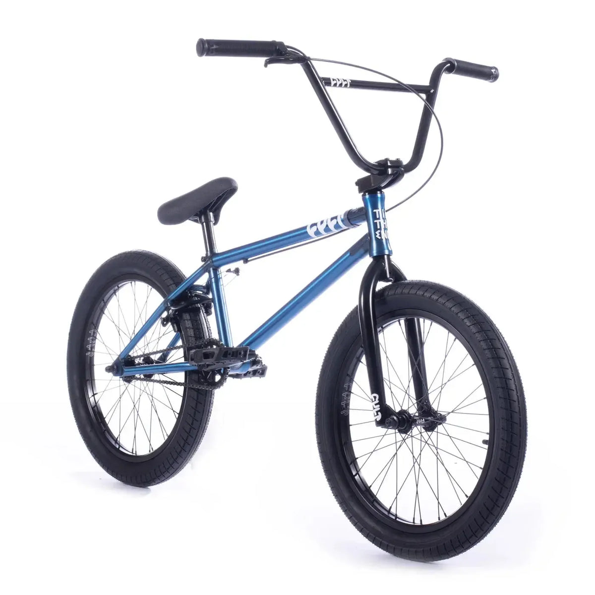 Cult Gateway 20 Inch Bike in blue with black handlebars, fork, wheels, and seat.