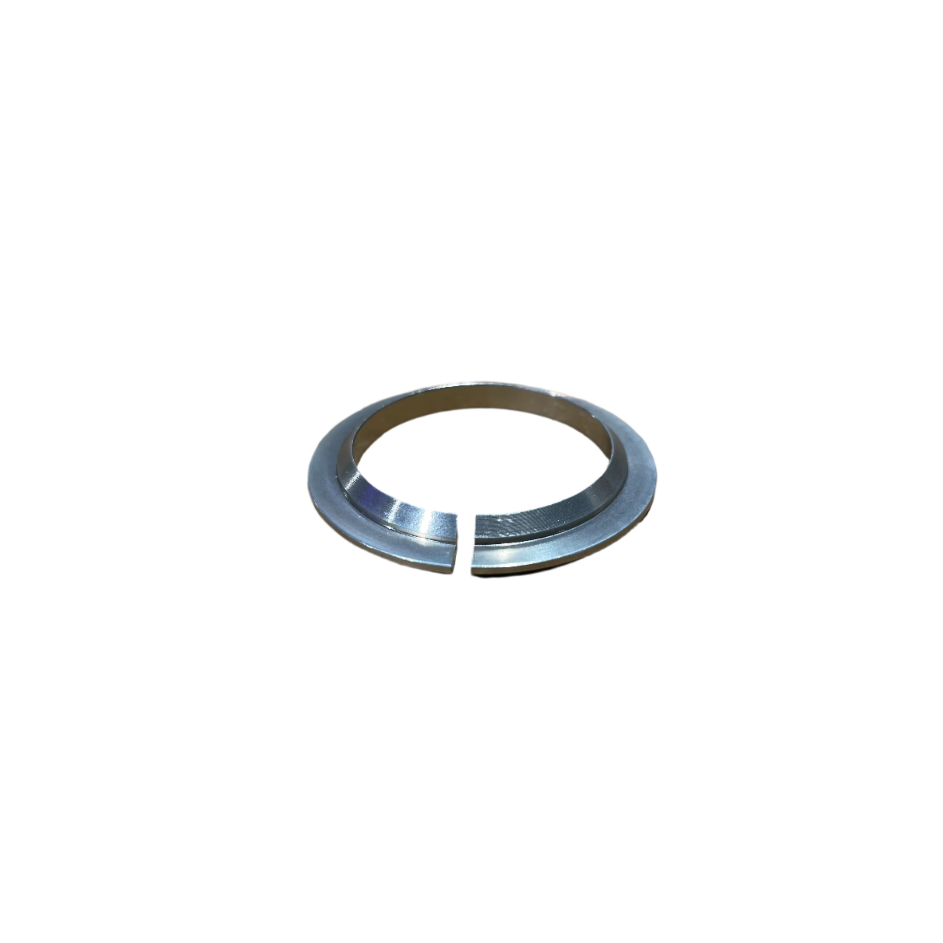 The Generic 1-1/8 Fork Crown Race, a metallic circular split ring with a small gap, is shown resting on a white background.