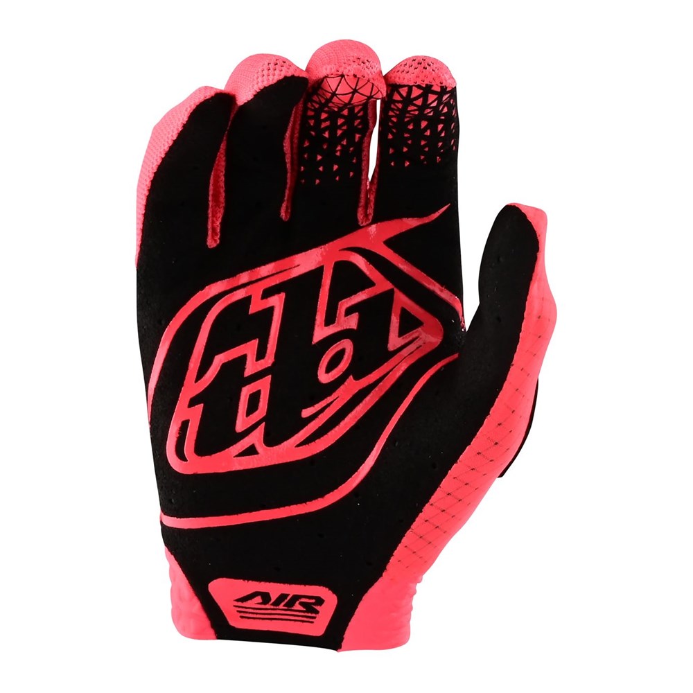 Black and pink TLD Air Glove Glo Red with grip patterns on the fingers and enhanced breathability.