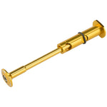 The Promax SL-1 Stem Lock 1-1/8 Inch features a gold CNC-machined 7075 aluminum alloy body, black O-ring, cylindrical shape, and circular end caps with precision detailing.