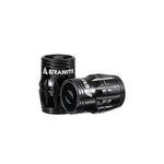 The Granite Juicy Valve Caps feature a black cylindrical design with textured grips and the "Granite" logo. Ideal for tubeless setups, they come in a pair and include a valve core remover for precise on-the-go adjustments.