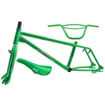 A green BMX bike with Skyway Street Beat Replica Frame/Fork/Handlebar/Seat Kit.