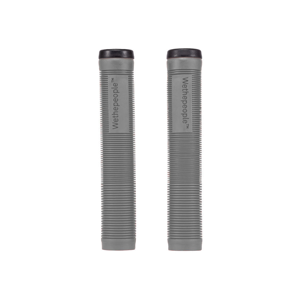 The Wethepeople Perfect Grips in gray are made from super-soft rubber and have a ribbed texture with thicker ribs and black end caps, both emblazoned with the "wethepeople" logo.