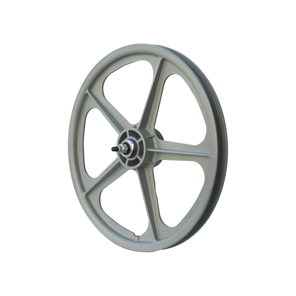 A Skyway Tuff 5 Spoke Rear Wheel on a white background featuring sealed bearing axles.