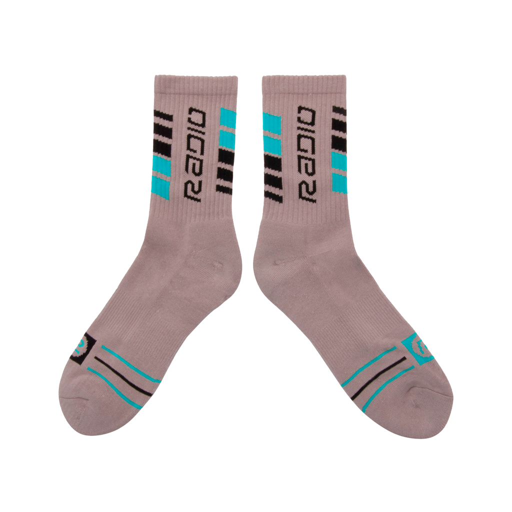 A comfortable pair of Radio Raceline Team Socks with blue and black stripes.