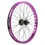 A purple G-Sport Elite Roloway X Ribcage Cassette rear bicycle wheel with the word "esport" on it.